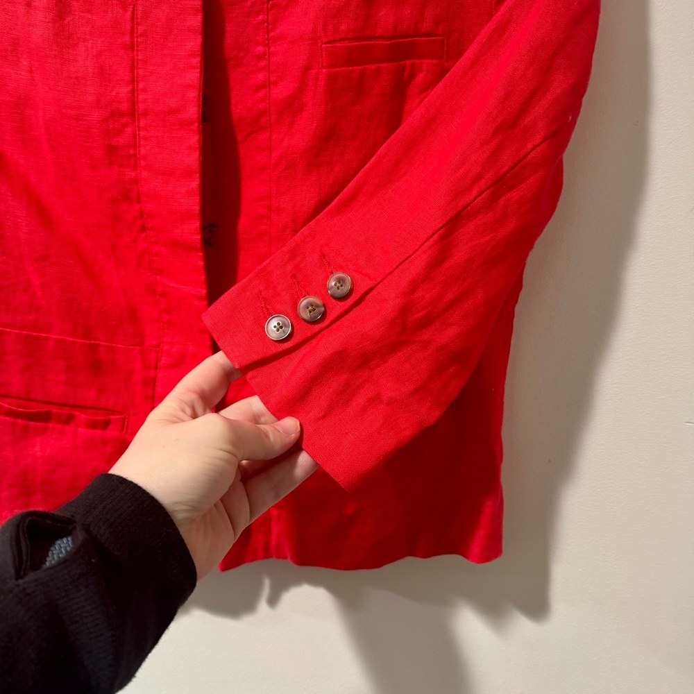 Red Linen Blazer Jacket - Picture 2 of 6
